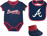 Atlanta Braves Newborn Navy Triple Play 3-Pack Bib, Bootie, and Creeper Combo