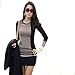 Zehui Women's Crewneck Mix Color Buttoned Casual Slim Long Sleeve Shirt Blouse Tops