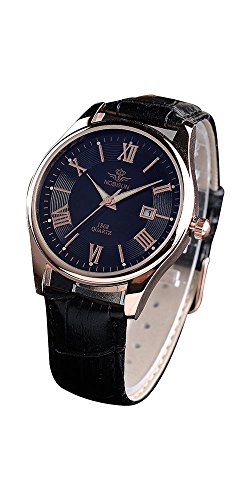 Nobisun Men's 1868JBBL Gold Tone Case Analog Dark Blue Dial Quartz Analog Watch with Black Leather Band