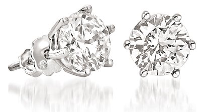 Cubic Zirconia Stud Earrings. 2.5 Carat Total Weight. High Quality White Gold