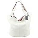 Cosette Italian Made White Leather Designer Bucket Handbag