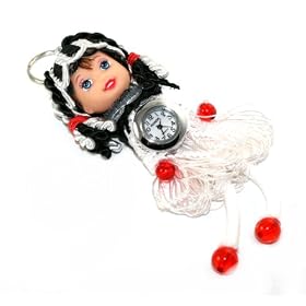 Adorable White Dress Baby Doll Girl Keychain Watch