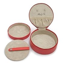 Morelle Jennifer Leather Round Zippered Jewelry Box, Coral Morelle Jennifer Leather Round Zippered Jewelry Box, Coral