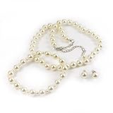 White 8mm Glass Pearl Necklace, Bracelet and Earring Set by Margot Townsend