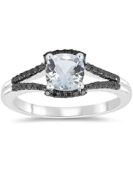 0.20 Cts Black Diamond & 0.85 Cts Aquamarine Ring in 10K White Gold