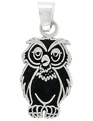 Sterling Silver Oxidized Owl Pendant, 13/16 inch tall