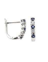 14k White Gold, Hoop, Diamond and Sapphire Earring, with .16 Cttw of Diamonds and .27 of Sapphire (G-H Color, SI2-I1 Clarity)