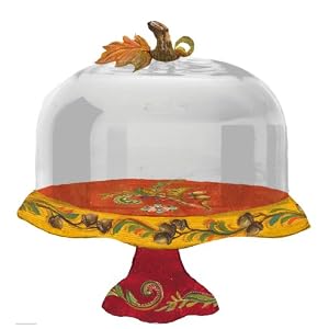 Cypress Home Harvest Blessings Hand-painted Ceramic Cake Plate With Glass Dome