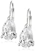 Platinum Plated Sterling Silver 9x6 mm Pear-Shaped Cubic Zirconia Lever Back Earrings