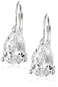 Platinum Overlay Sterling Silver 9x6 mm Pear-Shaped Cubic Zirconia Leverback Earrings