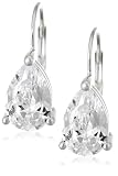 Platinum Overlay Sterling Silver 9x6 mm Pear-Shaped Cubic Zirconia Leverback Earrings