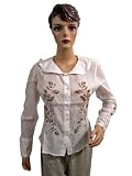 Womens Classic Shirt Embroidered White Cotton Blouse Tunic Top Small Size