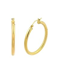 10k Yellow Gold 2.8mm Striped High Polish Hoop Earrings