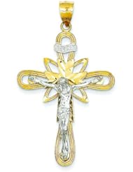 14K Two Tone Gold Crucifix Pendant Charm Jewelry