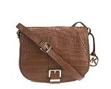 Michael Kors Croco Embossed Leather Medium Messenger Saddle Bag Shoulder Bag or Crossbody Bag ~ Mocha Brown
