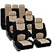 FH Group Three Row Automotive Seat Covers Universal Fit Multifunctional Flat Beige Car Accessories Seat Cover, Airbag and Split Rear Set Car Seat Cover Interior Accessories for Cars Trucks SUV