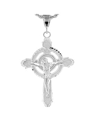 Sterling Silver 5.38cm Religious Celtic Crucifix Jesus Cross Pendant