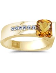 0.09 Cts Diamond & 0.67 Cts Citrine Ring in 14K Yellow Gold