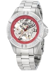 Stuhrling Original Womens 331.121156 Aquadiver Regatta Skeleton Automatic Diamond Red Dial Watch
