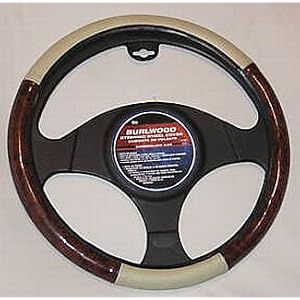 Burlwood Steering Wheel Cover - Tan Leather and Burlwood