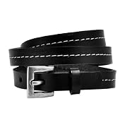 Black Triple Wrap Belt Buckle Stitched Leather Bracelet
