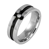 Stainless Steel Black Bisecting Cubic Zirconia Band Ring