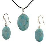 Turquoise Jasper Oval Drop Pendant and Earrings Set - Pendant (15x22mm), Earrings (12x18mm) - Adjustable Cord Necklace