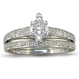 Marquise Diamond Bridal Engagement Ring and Wedding Band in Sterling Silver