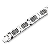 Chisel Brushed and Polished Stainless Steel Cable Bracelet - 8.5 Inches