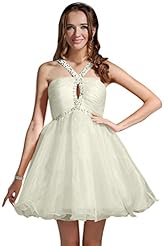 Cocktail Organza Beaded Empire Natural   Waistline Halter Prom Dress 