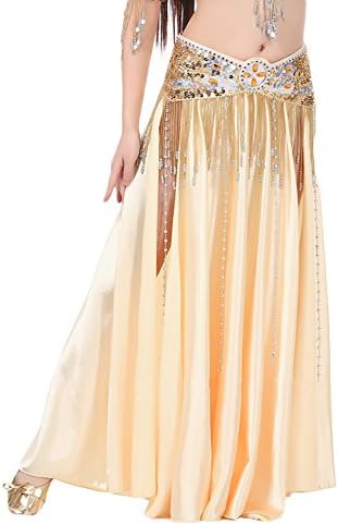 Straip Women's Shiny Satin Belly Dance Double Slitted Maxi Skirt, One Size, Gold