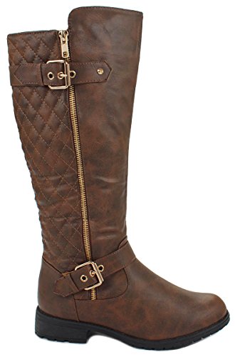 Forever Mango-21 Women's Winkle Back Shaft Side Zip Knee High Flat Riding Boots (9, Brown_B-32)