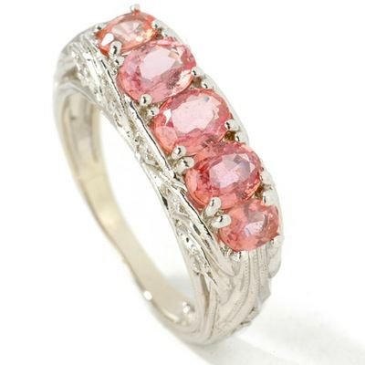 14K White Gold Peach Sapphire & Diamond Ring