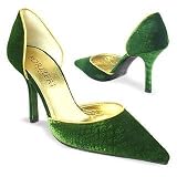 Forzieri Shimmering Green Velvet Italian D'Orsay Pump Shoes