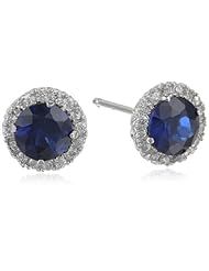 Sterling Silver Gemstone and Created White Sapphire Halo Studs (1.45 cttw)