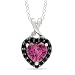 Sterling Silver Created Pink Sapphire Black Spinel and Diamond Heart Pendant Necklace (0.005 cttw,G-H Color, I2-I3 Clarity), 18