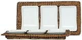 Woven Rattan Rectangle Tray with White Ceramic Sushi Trays 15 1/4"L x 8 1/2"W