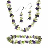 Sterling Silver Genuine Amethyst Peridot Citrine Crystal stone Chip Earrings Bracelet Necklace Jewelry Set