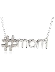 Womens Silver Hash Tag Mom Diamond Pendant Necklace, 17" (1/10 cttw,  I-J Color, I2-I3 Clarity)