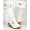 White Furry Wedge Winter Knee Boots Women---Vegan Friendly!