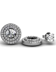 0.70 Carat (ctw) 14k White Gold Round White Diamond Round Shape Double Row Removable Jackets for Stud Earrings 3/4 CT