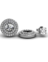 0.50 Carat (ctw) 14k White Gold Round White Diamond Round Shape Double Row Removable Jackets for Stud Earrings 1/2 CT