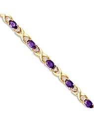 14k Yellow Gold Natural Amethyst And Diamond Tennis Bracelet
