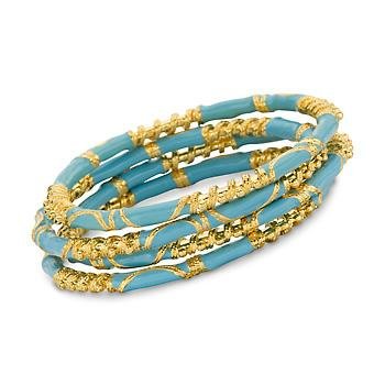 Set of Four Turquoise Bangle Bracelets With Blue Enamel
