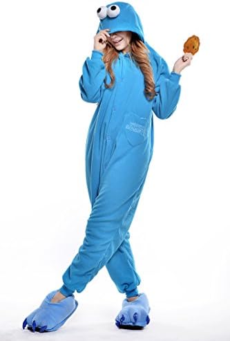 Adult Stylish&comfortable Sesame Street Cookie Monster One Piece Homewear Pajama (XL)