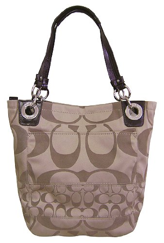 Coach Signature Op Art Alex Shopper Sateen Bag Purse Tote 14449 Khaki