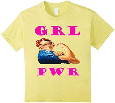 Kids GRL PWR Girl Power Rosie Riveter Feminist Retro T-Shirt 12 Lemon