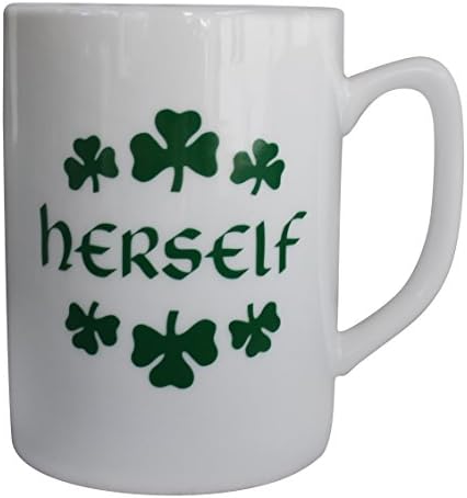 Irish Herself Mug - 8 Ounce White Porcelain with Green Rim, Microwave and Dishwasher Safe