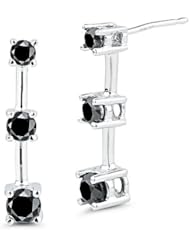 1.00 Ct Black Diamond Three Stone Earrings in 14K White Gold