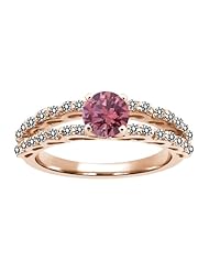 1.13 Ct Round Pink and White Diamond 18K Rose Gold Ring